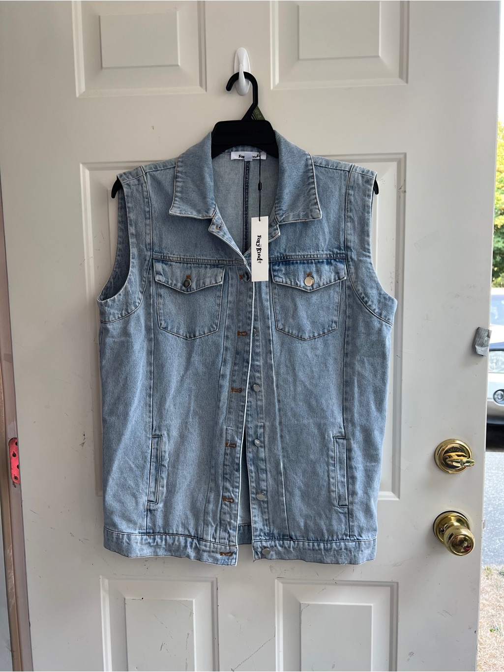 The Foxy Kind Light Blue Denim Sleeveless Vest Jacket Size Sm — image 5 of 8